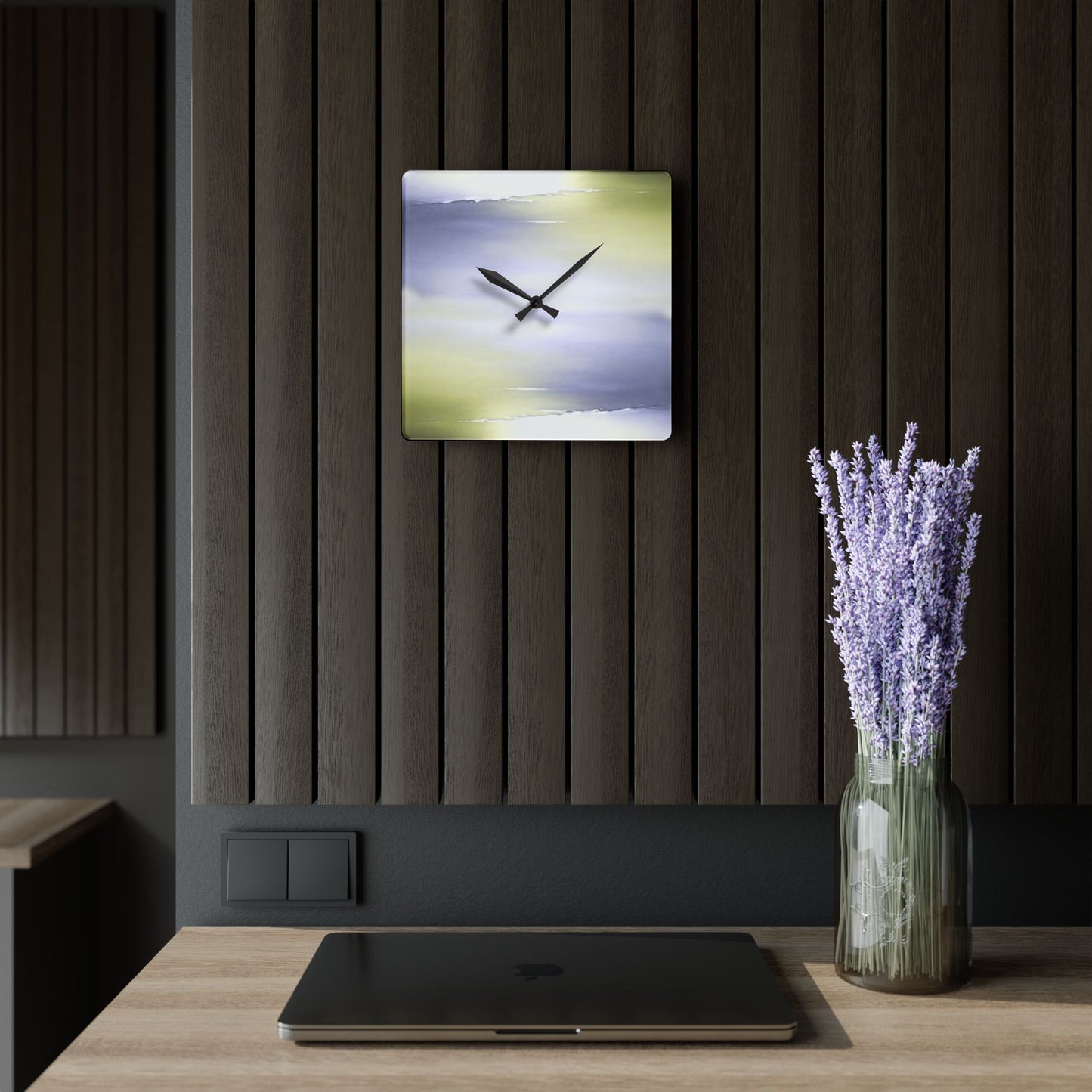Lavender Sea Golden Fog Acrylic Wall Clock, Round or Square, 10.75" x 10.75"