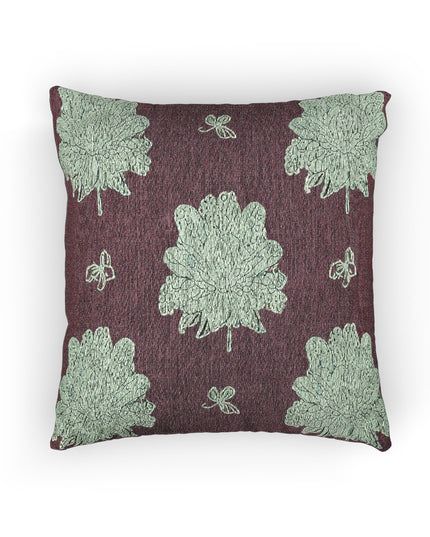Blue Green Floral Butterflies Woven Pillow, 17" x 18"