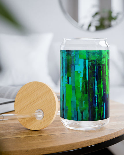 Striped Blue Green Glass, 16oz