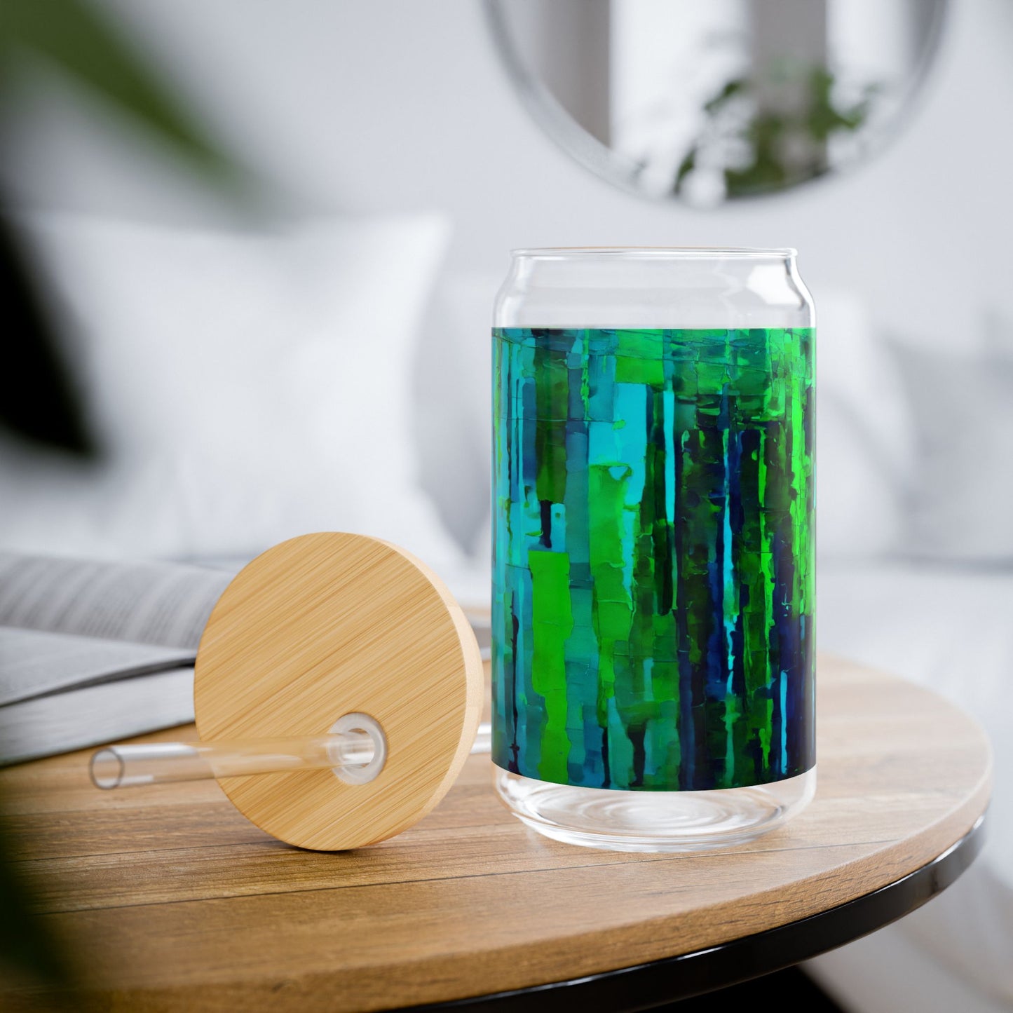 Striped Blue Green Glass, 16oz