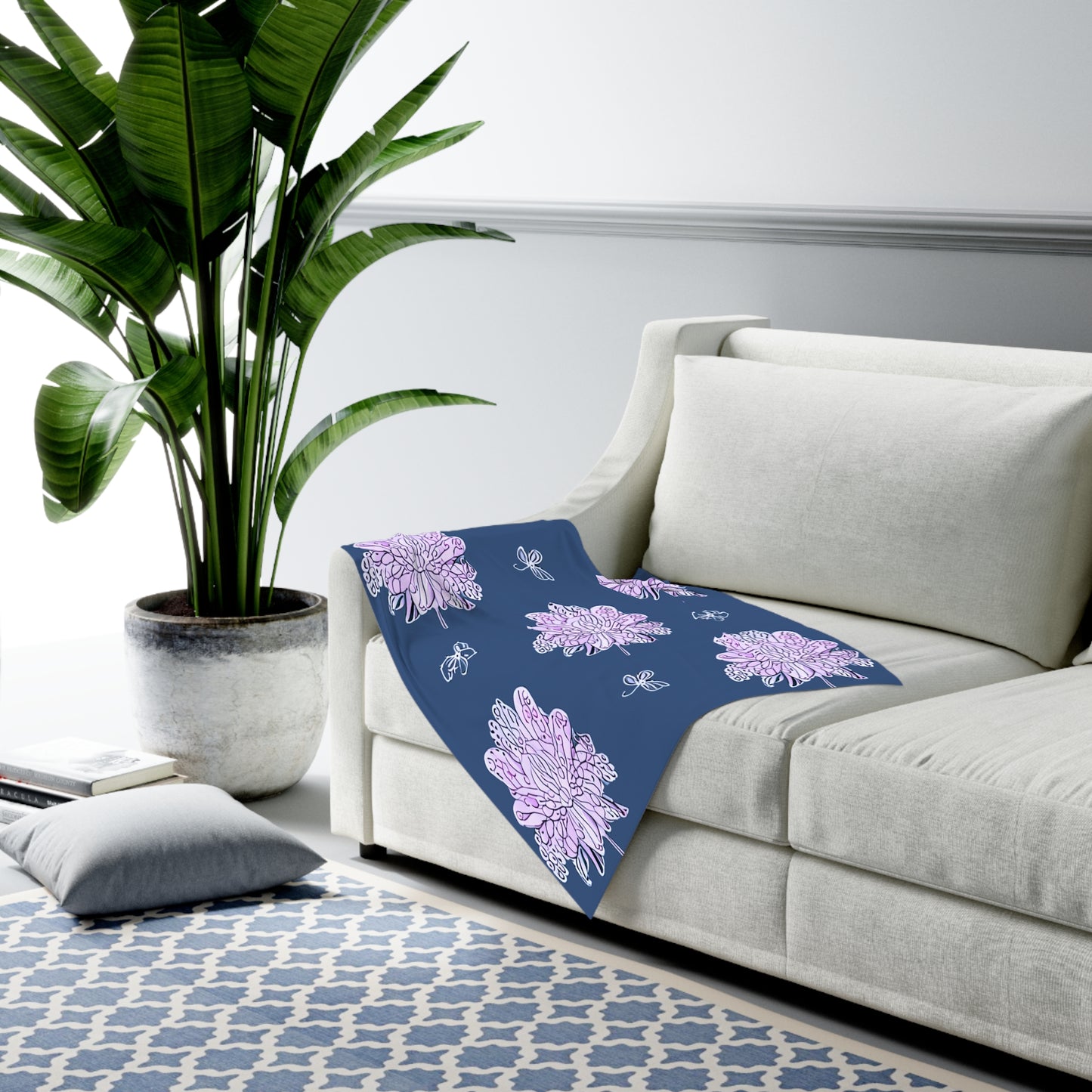 Purple White Floral Butterflies Baby Swaddle 30″×40″ Blanket