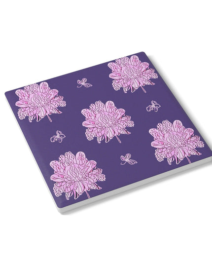 Magenta Floral Butterflies 4" x 4" Square Ceramic Coaster
