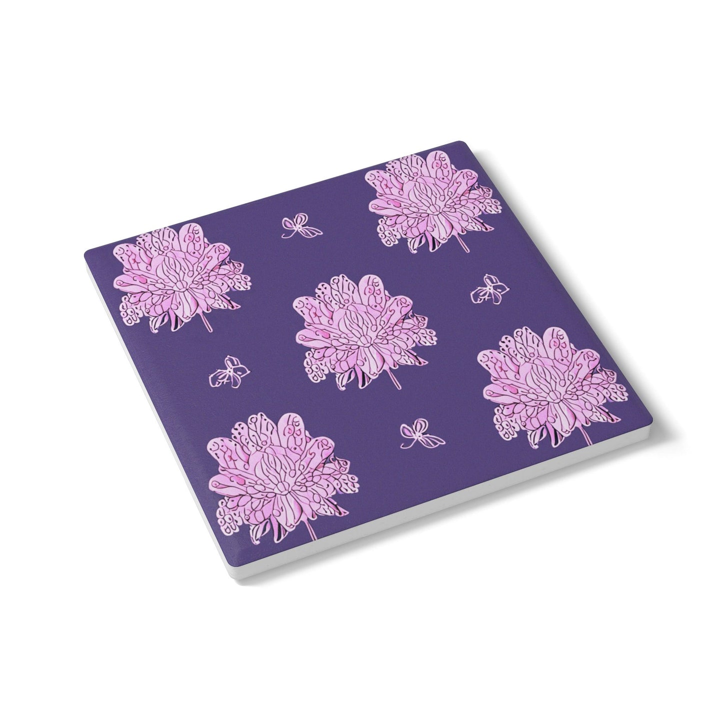 Magenta Floral Butterflies 4" x 4" Square Ceramic Coaster