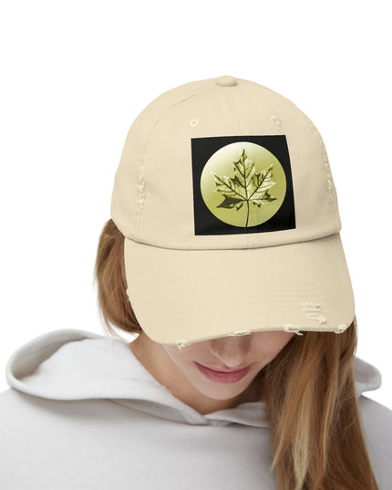 Lemongrass Maple Leaf Unisex Distressed Cap
