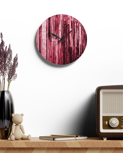 Striped Ruby Acrylic Wall Clock, Round or Square, 10.75" x 10.75"
