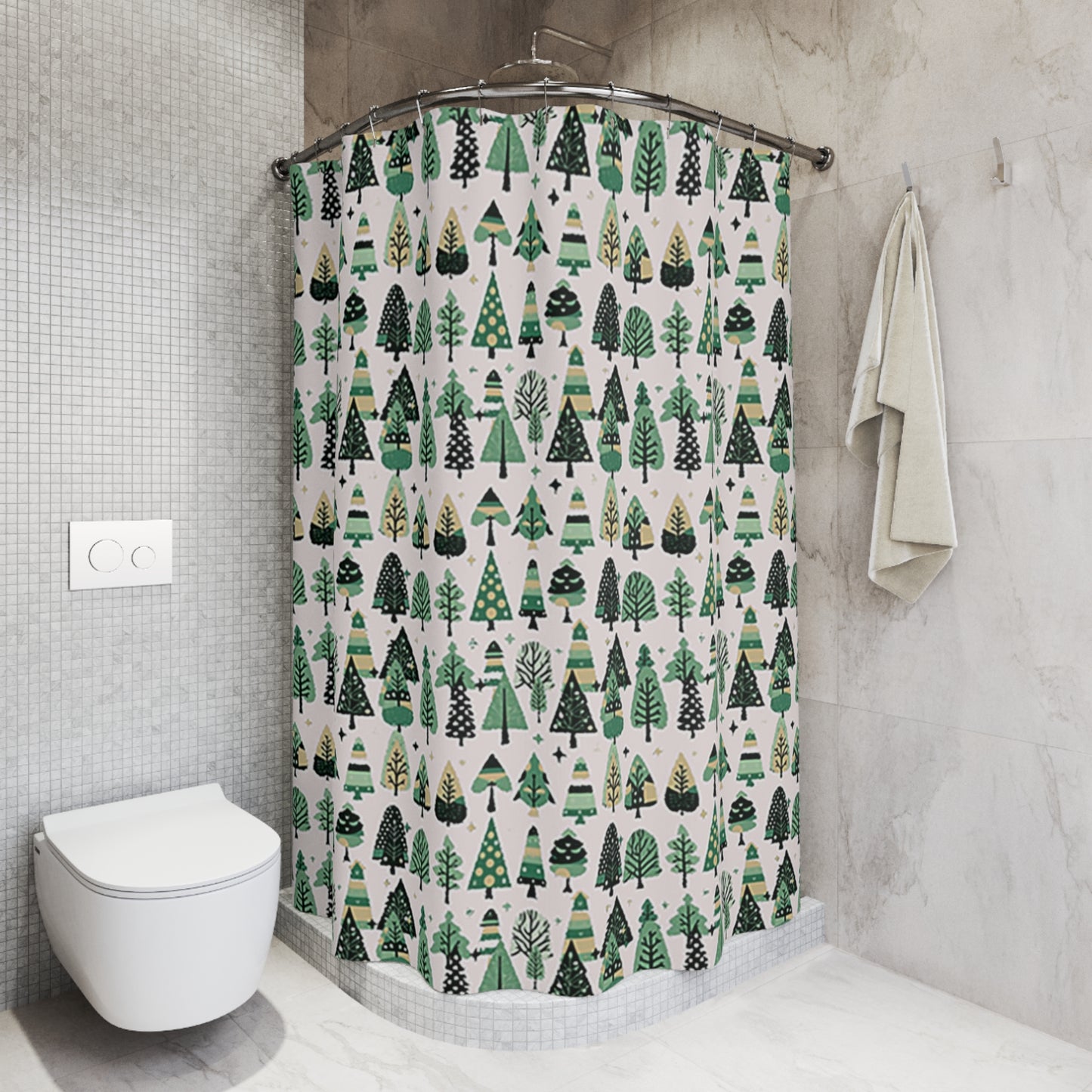 Mini Vintage Green Trees Shower Curtains, 71" x 74"
