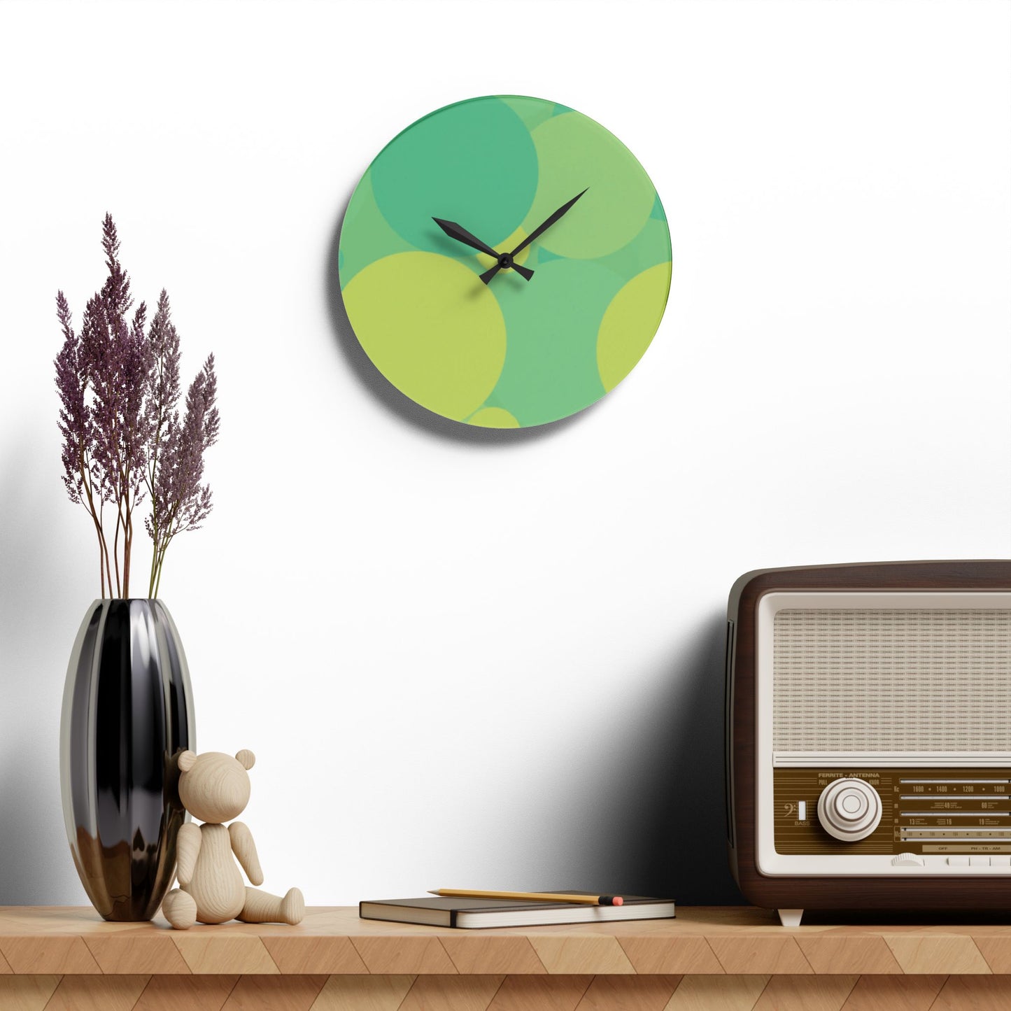 Pastel Green Patches Acrylic Wall Clock, Round or Square, 10.75" x 10.75"
