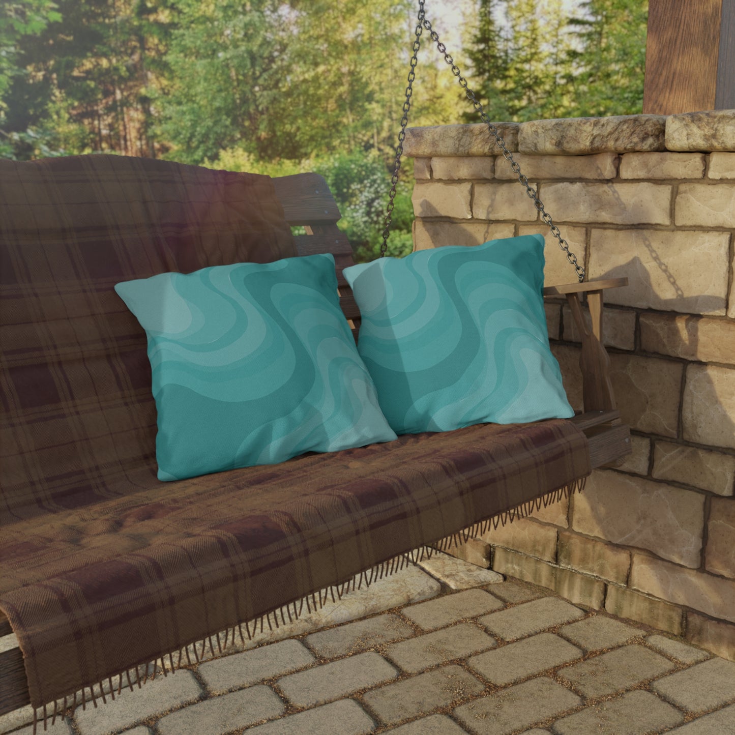 Tif Green Wavey 18" x 18" Outdoor Pillow