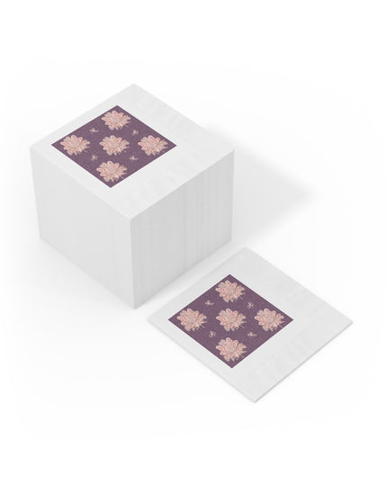Pink Floral Butterflies White Coined Napkins, 4.8" x 4.8"