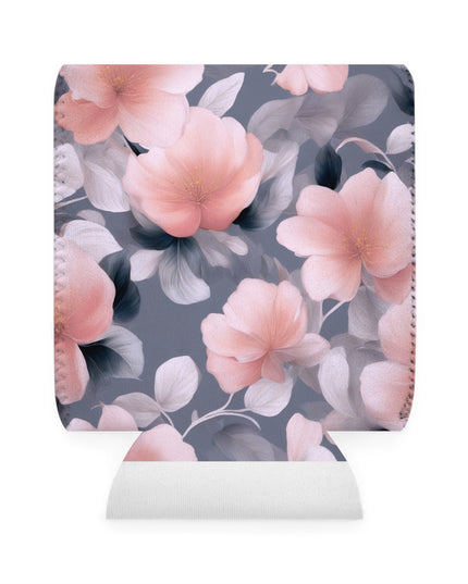 Peach and Blue Gray Floral Bunch 12 oz Can Cooler Sleeve