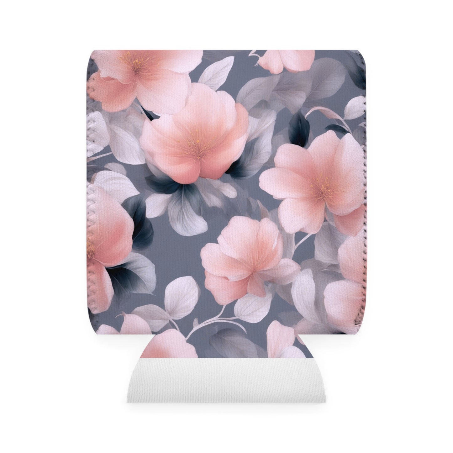Peach and Blue Gray Floral Bunch 12 oz Can Cooler Sleeve