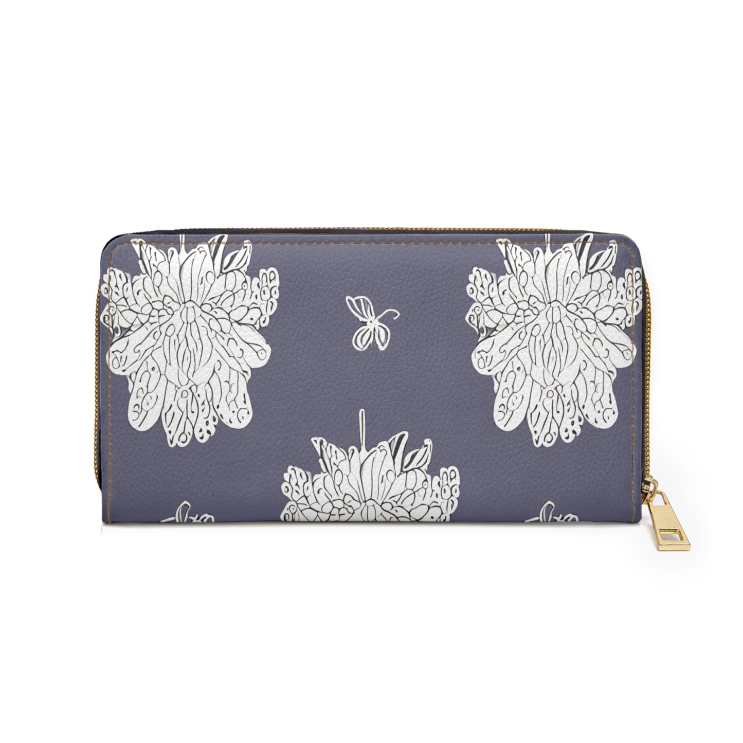 White Floral Butterflies Elegant Abstract Zipper Wallet - Stylish & Functional Accessory for Everyday Use