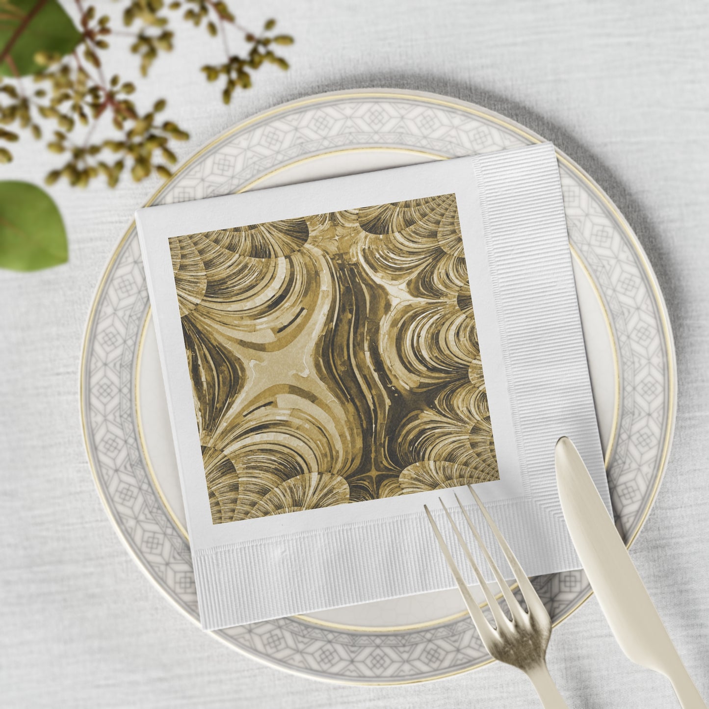 Uzi Spiral Light Brown White Coined Napkins, 6.5" x 6.5"