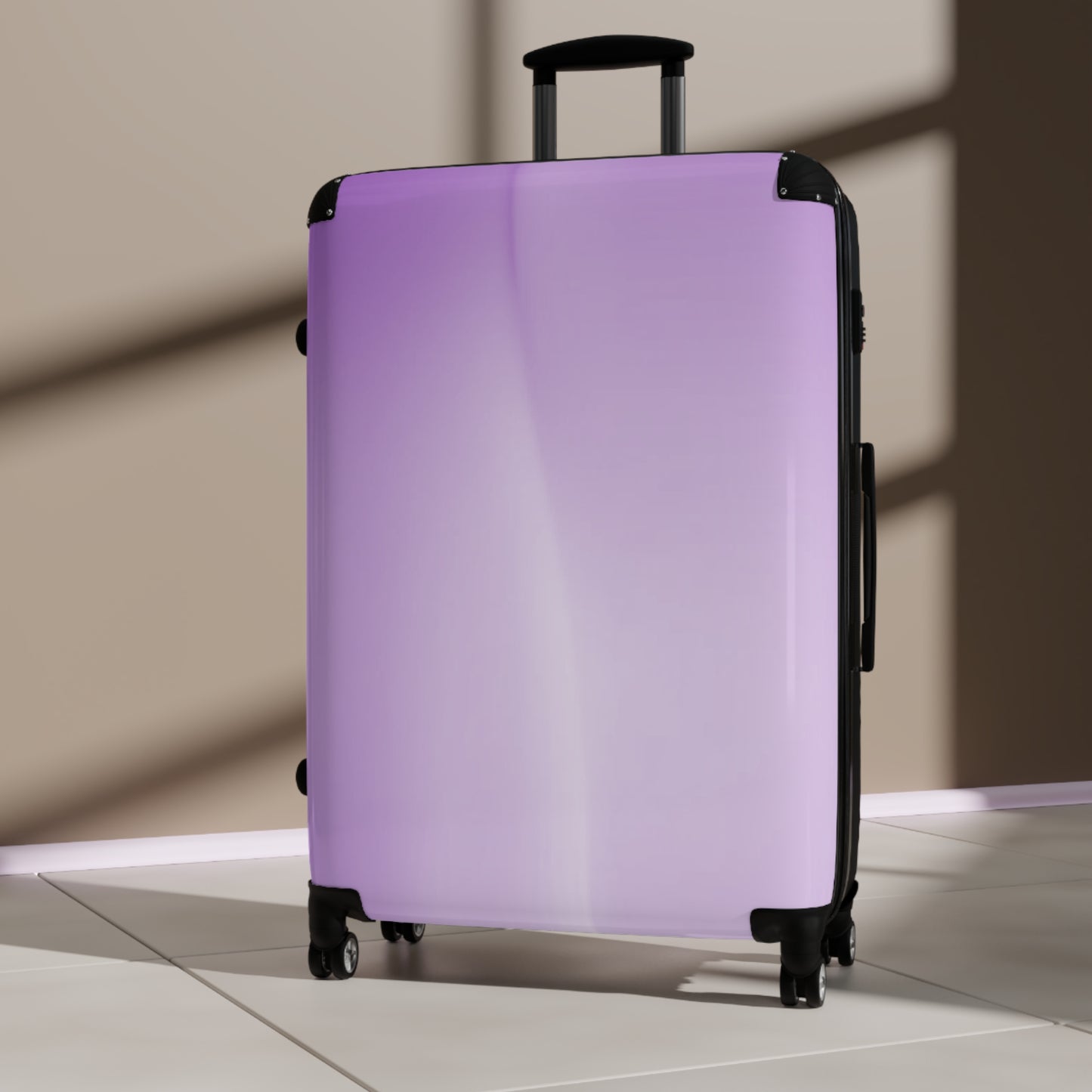 Soft Lavender Fade Large Suitcase with built in lock, 4 double-wheels, telescopic handle, and ABS back hard-shell