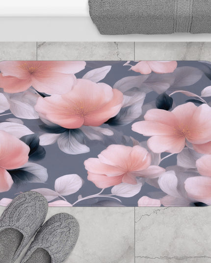 Peach and Blue Gray Floral Bunch 34" x 21" Bath Mat