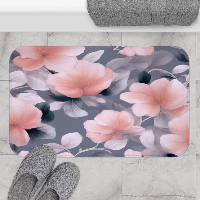Peach and Blue Gray Floral Bunch 34" x 21" Bath Mat