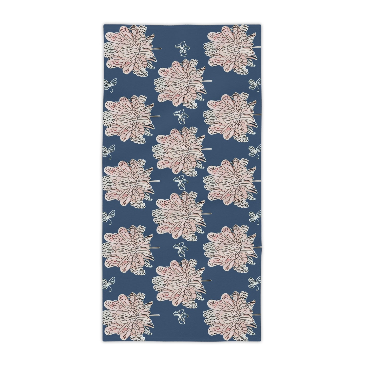 Rose White Floral Butterflies Beach Towel, 30" x 60"