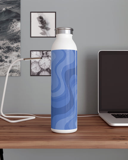 Deep Blue Wavey Slim Water Bottle, 20 oz White