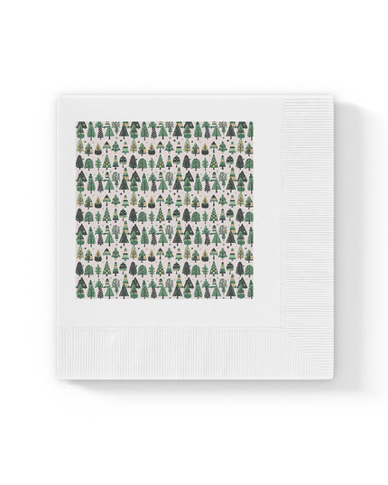 Mini Vintage Green Trees White Coined Napkins, 4.8" x 4.8"