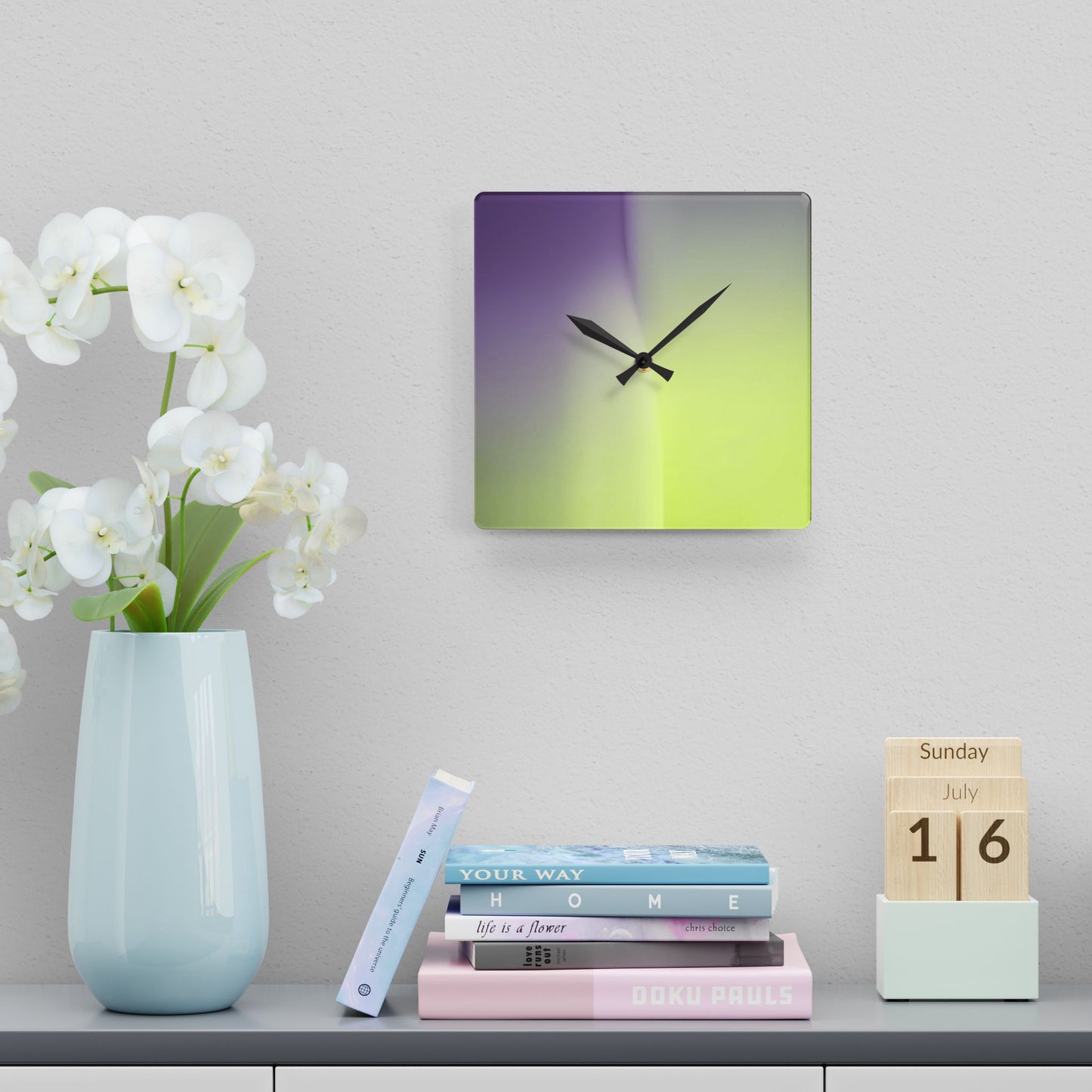 Purple Golden Fade Acrylic Wall Clock, Round or Square, 10.75" x 10.75"