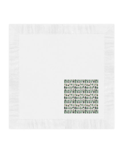 Mini Vintage Green Trees White Coined Napkins, 4.8" x 4.8"