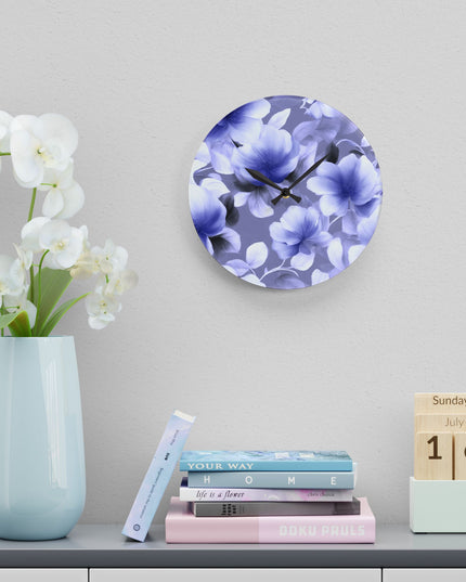 Indigo Blossom Floral Bunch Acrylic Wall Clock, Round or Square, 10.75" x 10.75"
