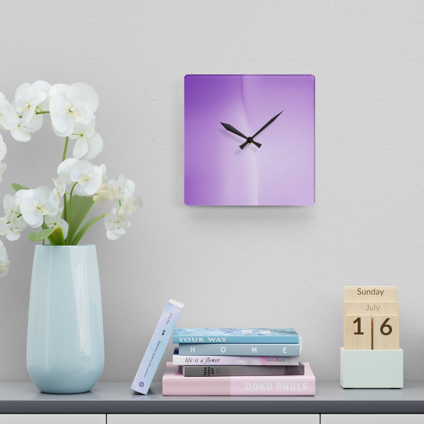 Soft Lavender Fade Acrylic Wall Clock, Round or Square, 10.75" x 10.75"