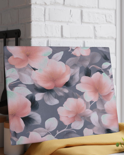 Peach and Blue Gray Floral Bunch Glass Cutting Board, 11" x 15"