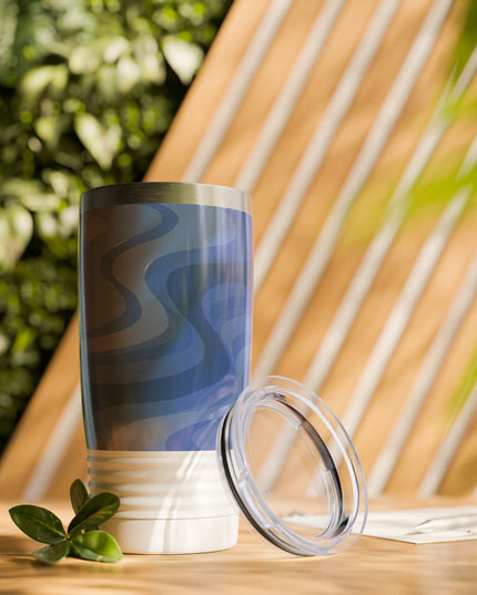 Deep Blue Wavey Ringneck Tumbler, 20oz in white
