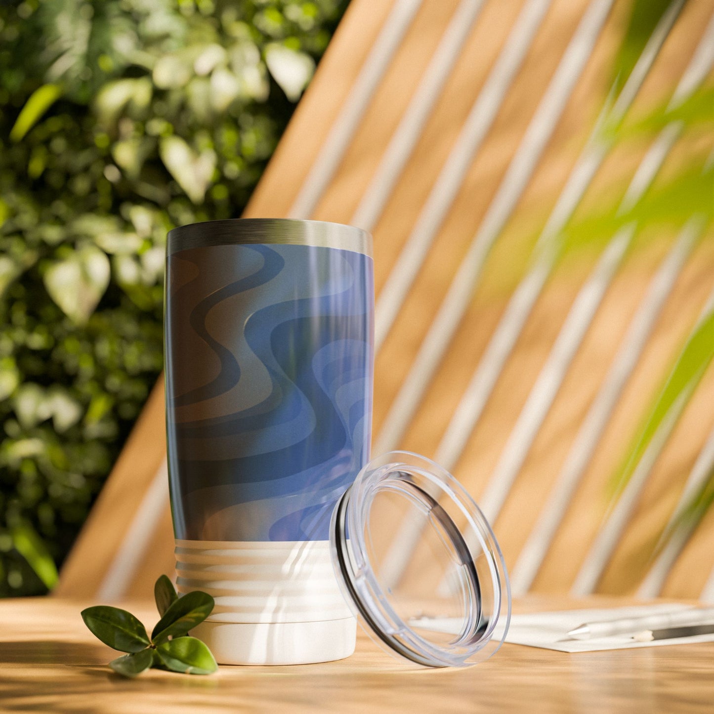 Deep Blue Wavey Ringneck Tumbler, 20oz in white, steel and black
