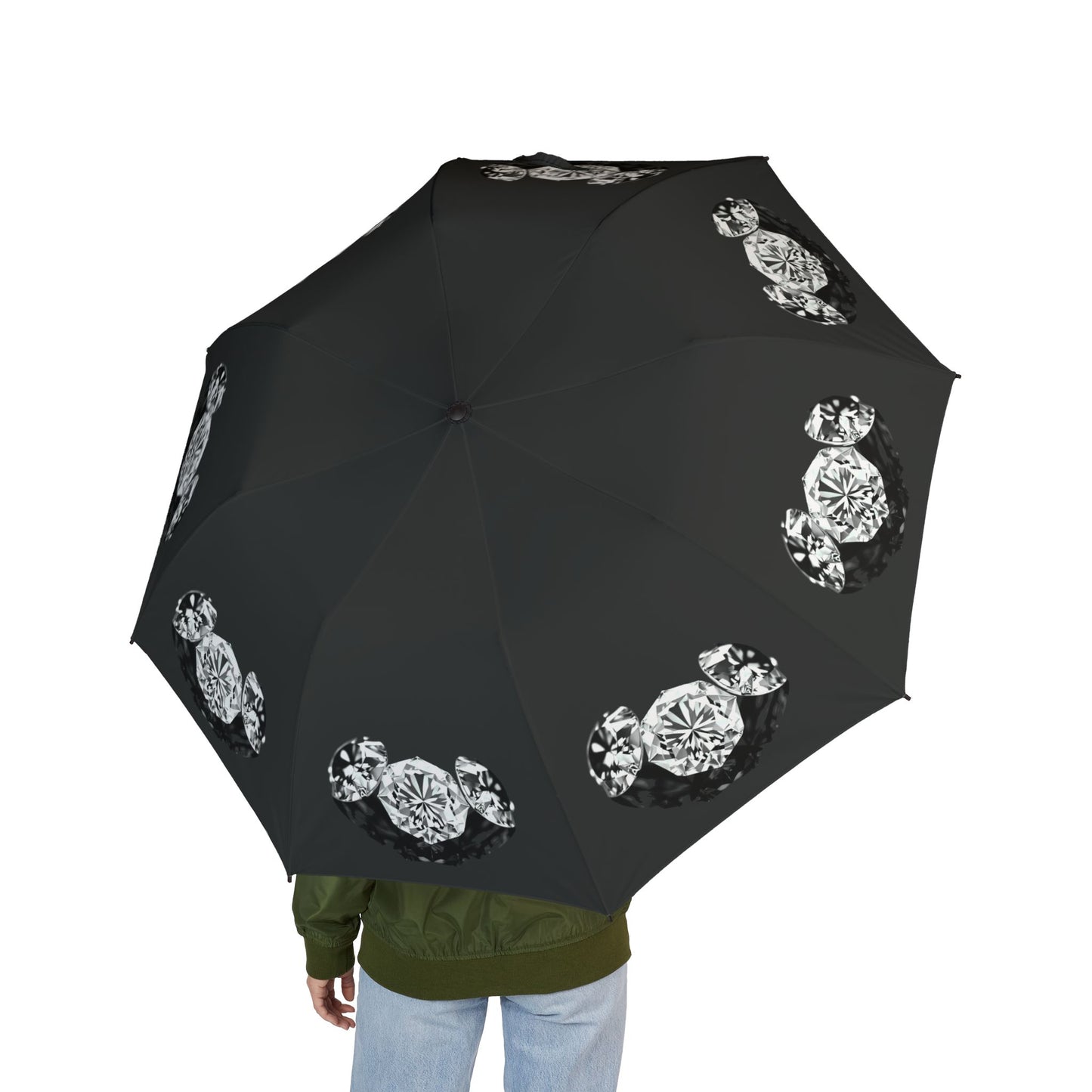 Stylish White Tri-Diamonds Foldable Umbrella - Compact & Chic