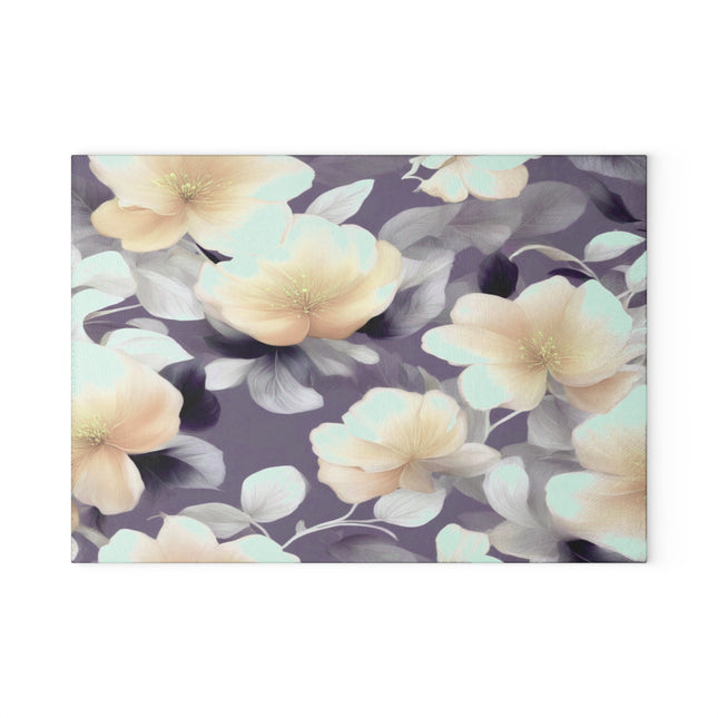 White Blush Floral Bunch Glass Cutting Board, 8" x 11"
