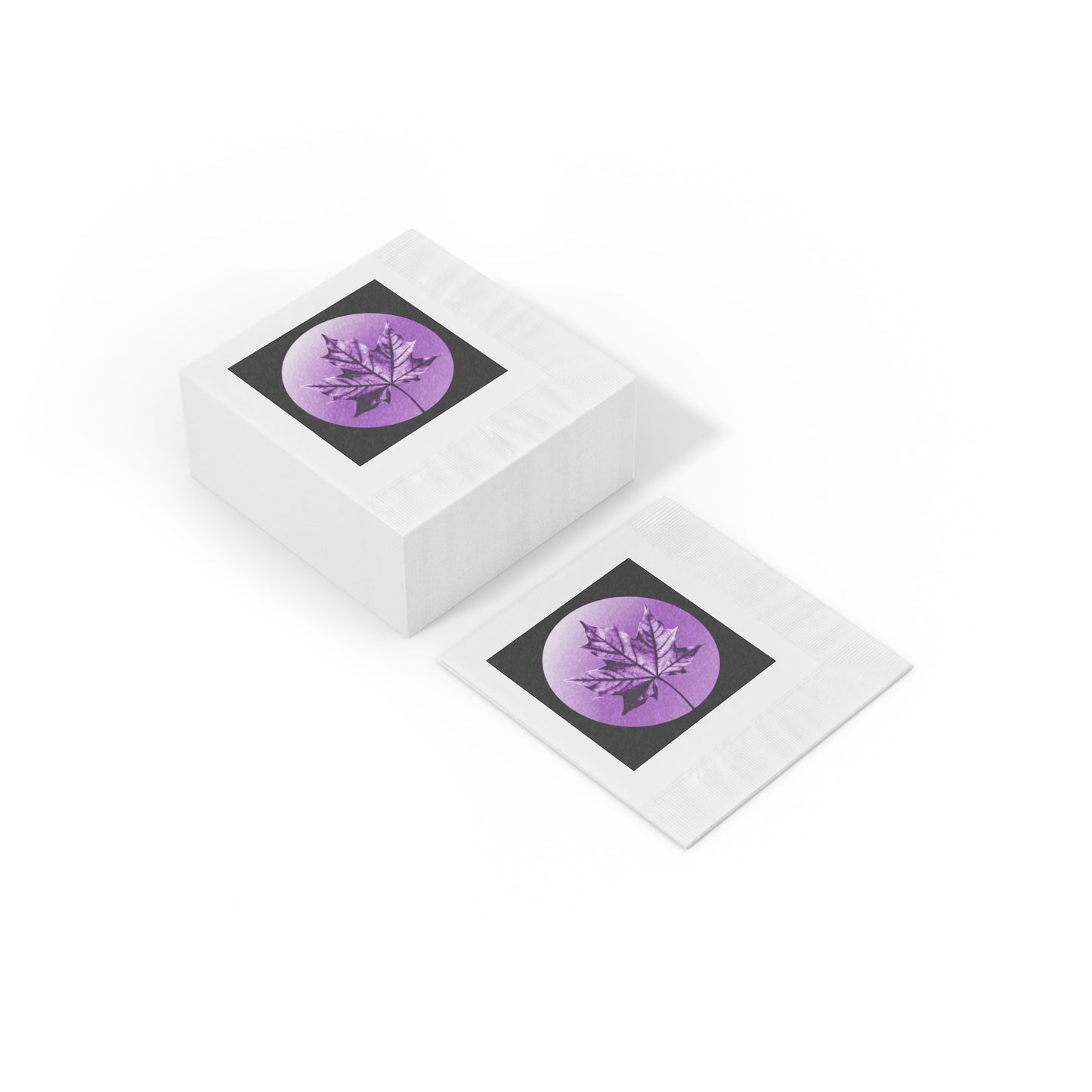 Purple Maple Leaf White Coined Napkins, 4.8" x 4.8"