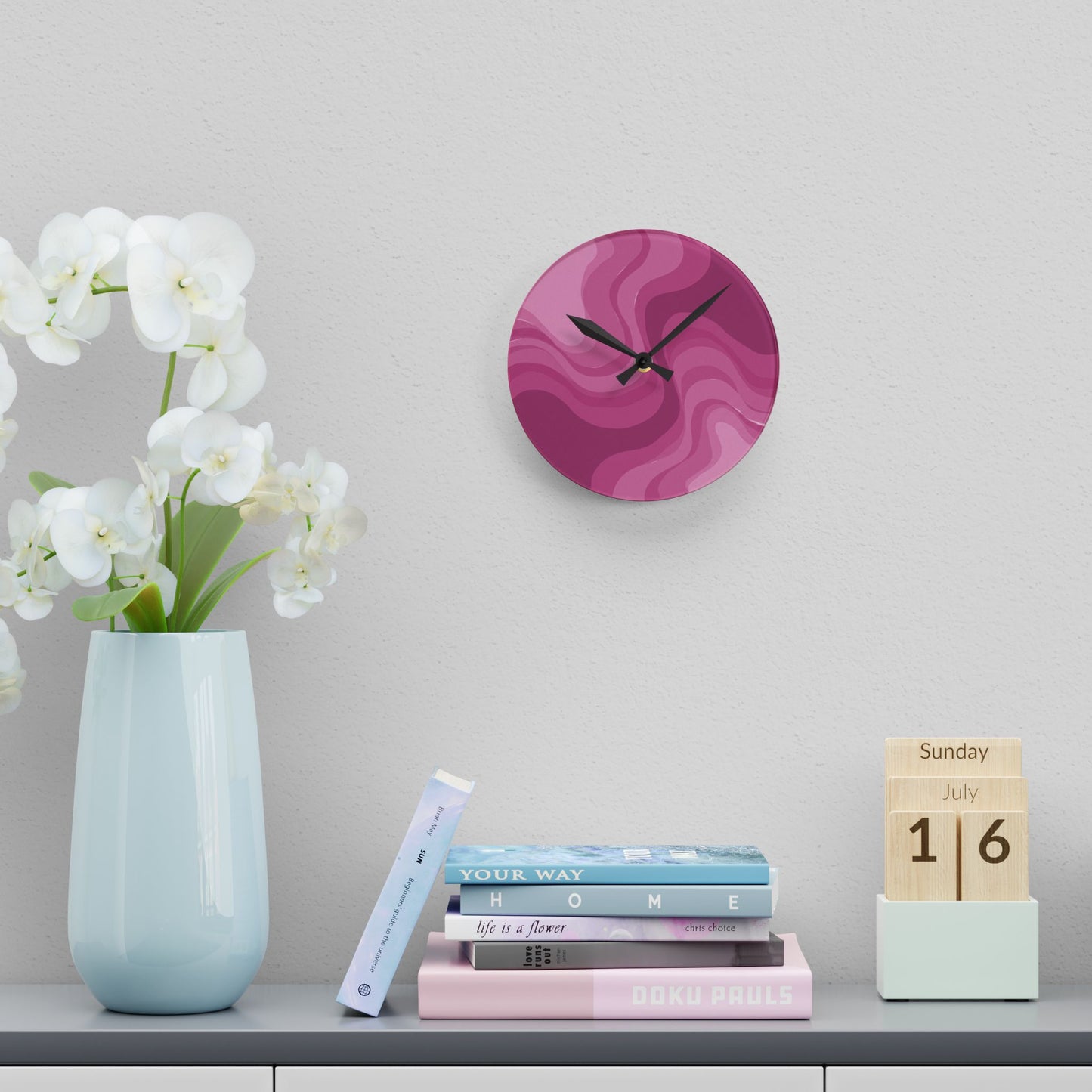 Pinky Mauve Wavey 8" x 8" Round Acrylic Wall Clock