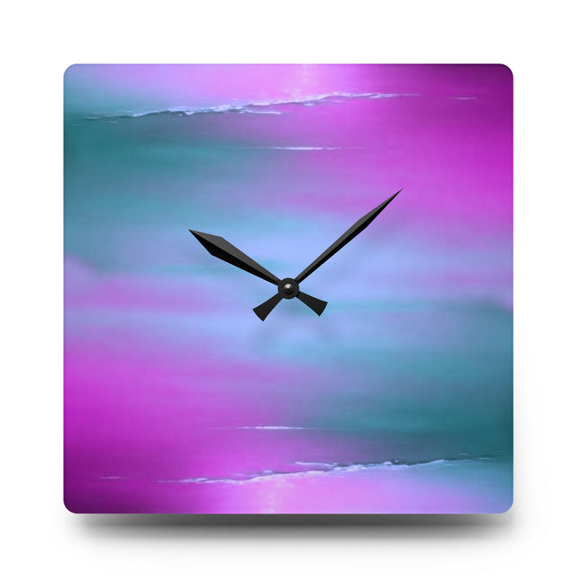Dark Blue Green Sea Purple Fog Acrylic Wall Clock, Round or Square, 10.75" x 10.75"