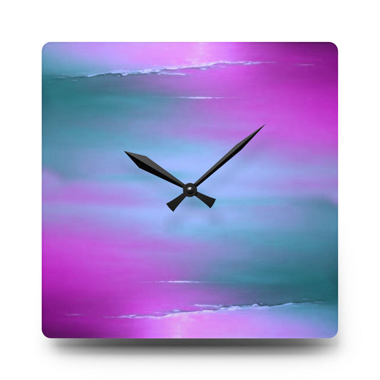 Dark Blue Green Sea Purple Fog Acrylic Wall Clock, Round or Square, 10.75" x 10.75"