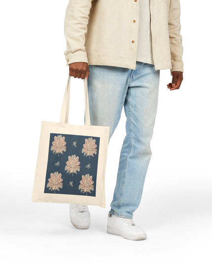 Rose White Floral Butterflies Cotton Canvas Tote Bag
