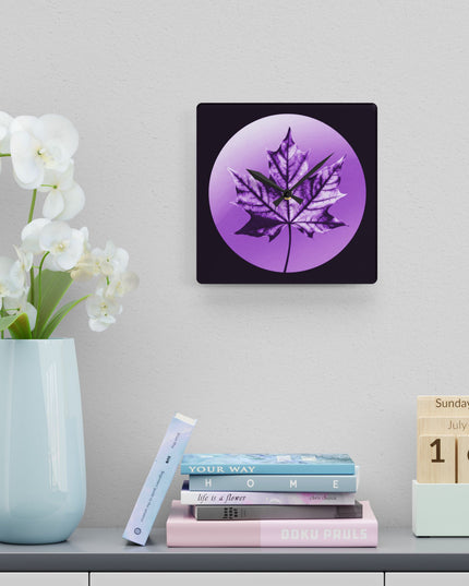 Purple Maple Leaf Acrylic Wall Clock, Round or Square, 10.75" x 10.75"