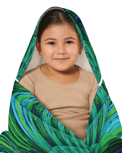 Uzi Spiral Blue Green Youth Hooded Towel, 24" x 48"