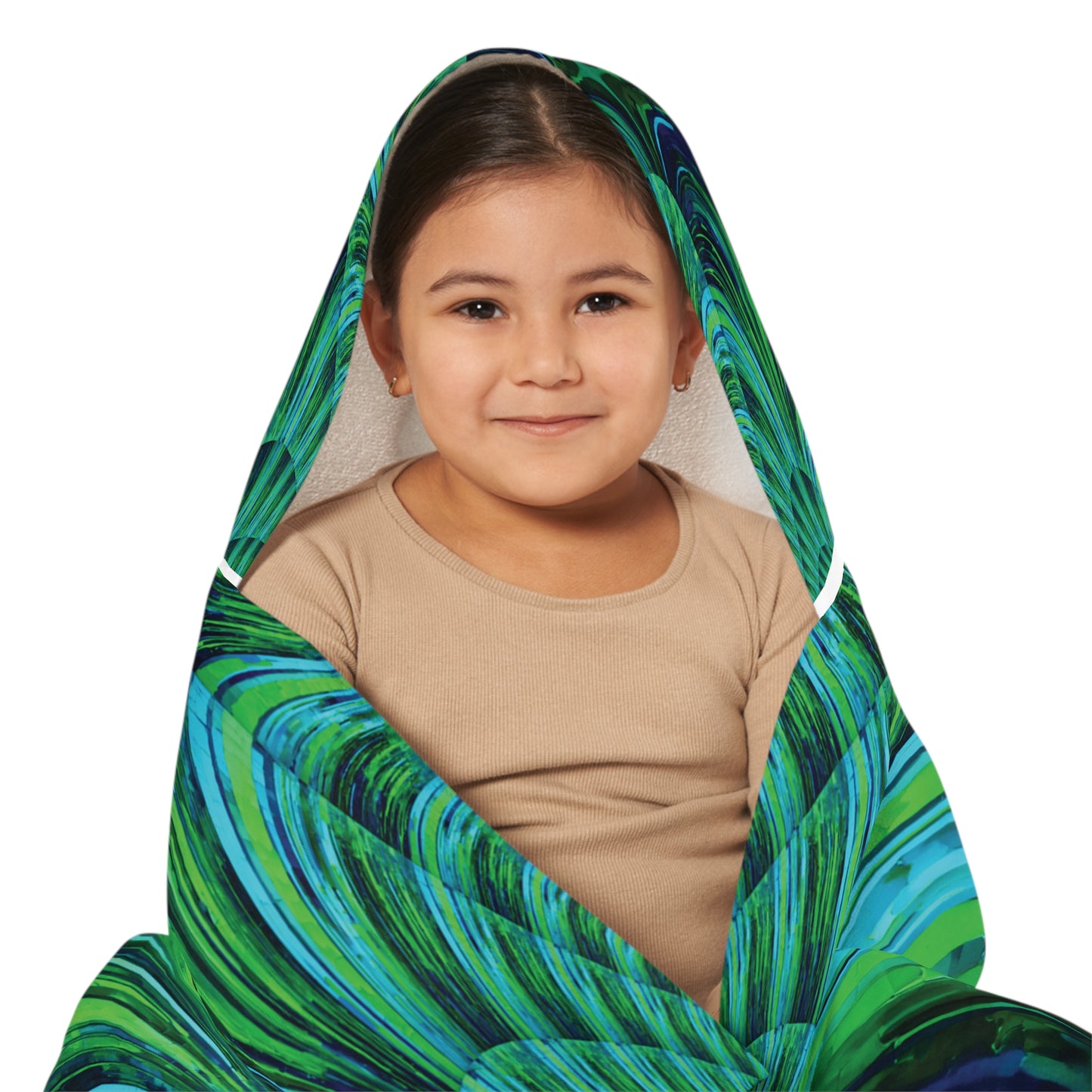 Uzi Spiral Blue Green Youth Hooded Towel, 24" x 48"