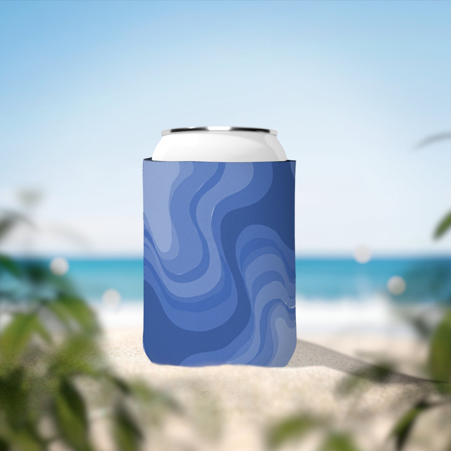 Deep Blue Wavey 12 oz Can Cooler Sleeve