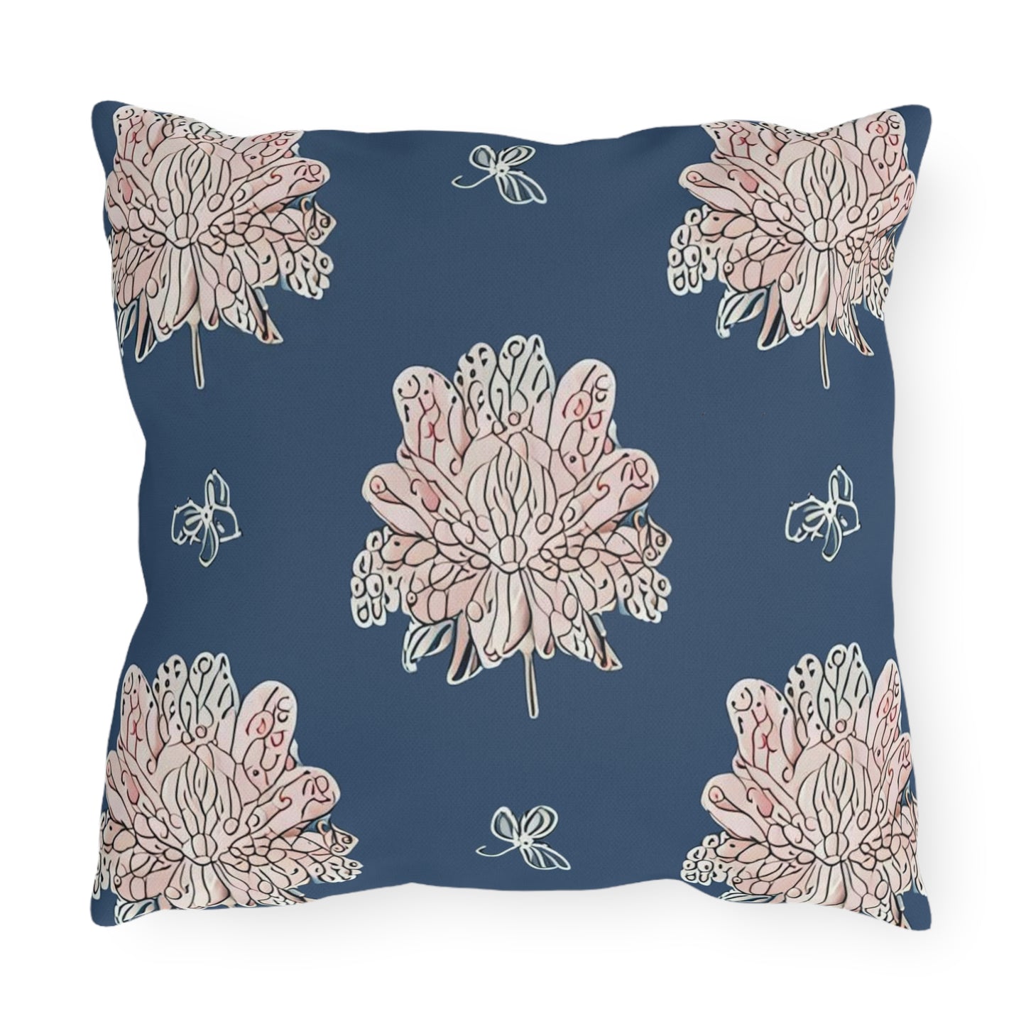 Rose White Floral Butterflies 16" x 16" Outdoor Pillow