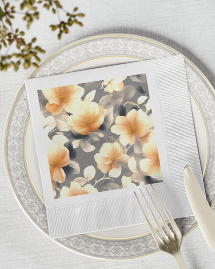 Soft Blossom Floral Bunch White Coined Napkins, 6.5" x 6.5"