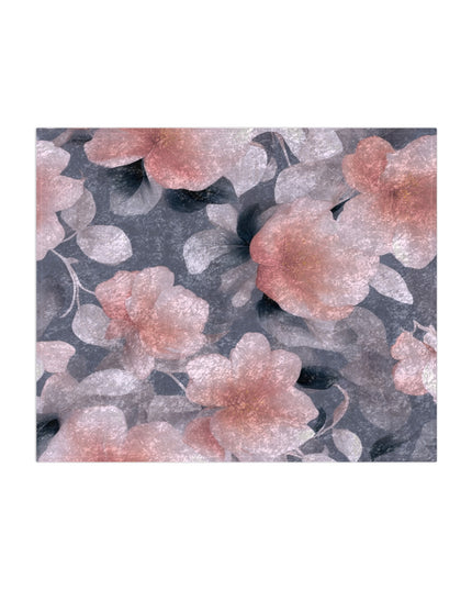 Peach and Blue Gray Floral Bunch Crushed Velvet Blanket, 50" x 60"