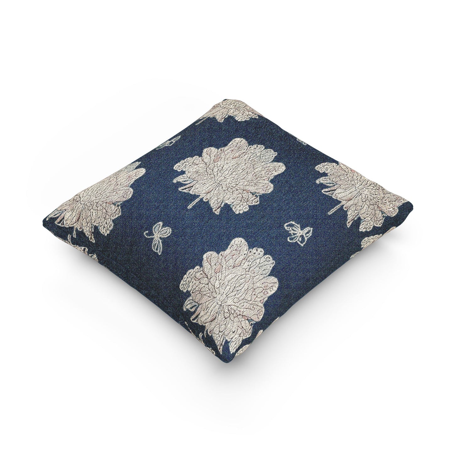 Rose White Floral Butterflies Woven Pillow, 17" x 18"