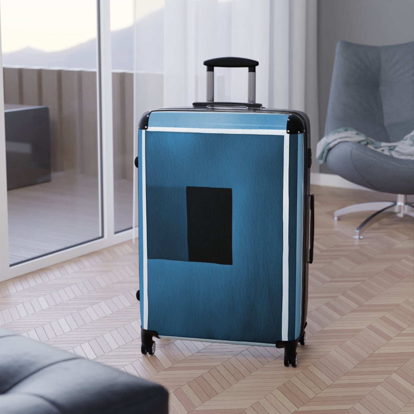 Blue Shadow Large Suitcase with built in lock, 4 double-wheels, telescopic handle, and ABS back hard-shell