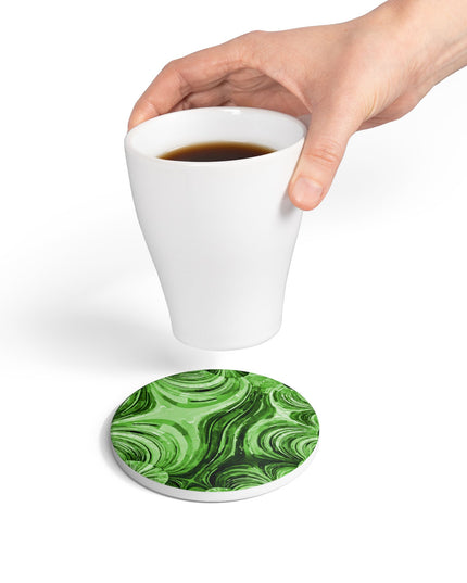 Uzi Spiral Mint Pastel 4" x 4" Round Ceramic Coaster