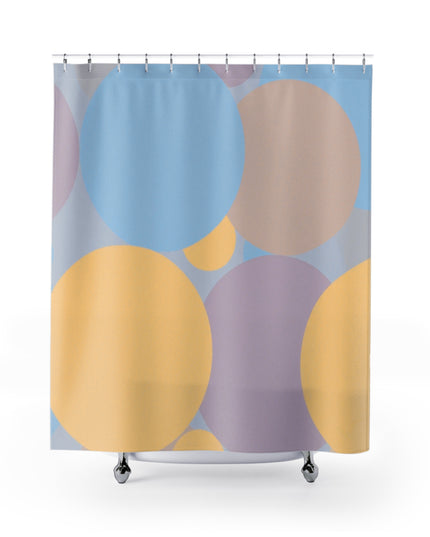 Pastel Baby Blue and Peach Patches Shower Curtains, 71" x 74"