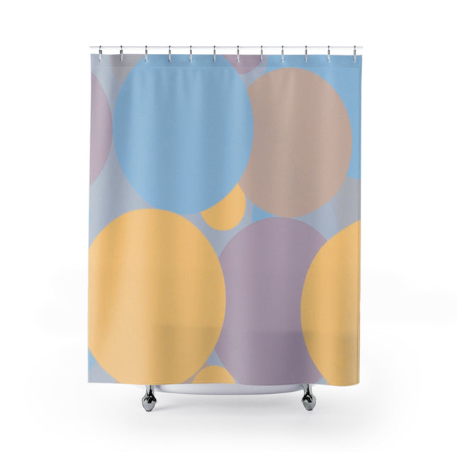 Pastel Baby Blue and Peach Patches Shower Curtains, 71" x 74"