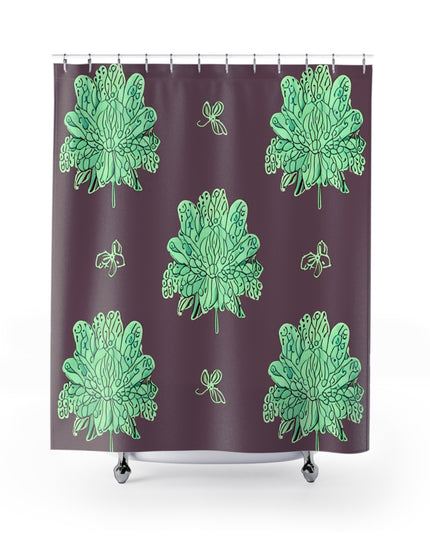 Mint Green Floral Butterflies Shower Curtain, 71" x 74"